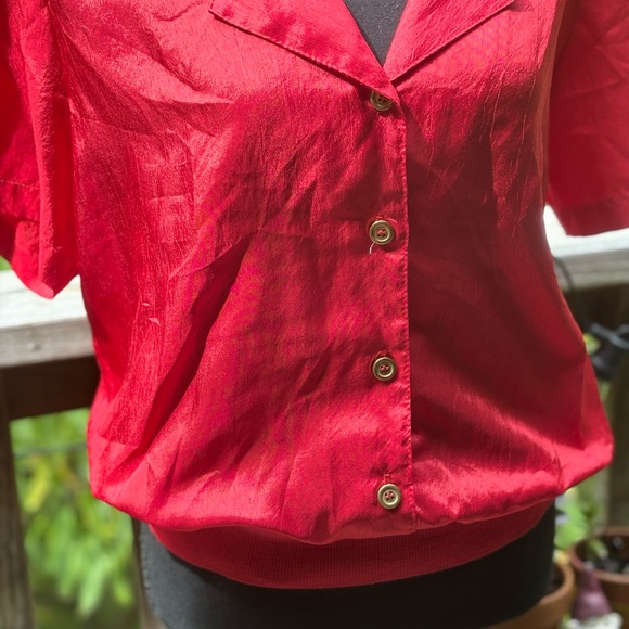 Jessica Michelle Vintage 80s Satin Red Blouse - Picture 5 of 6